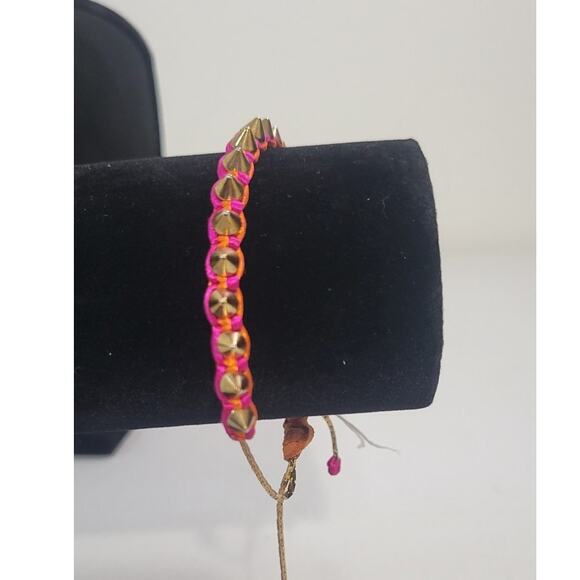 Serefina Anthropologie Studded Bracelet Red/Pink Adjustable Bracelet Punk NWOT - Picture 2 of 7